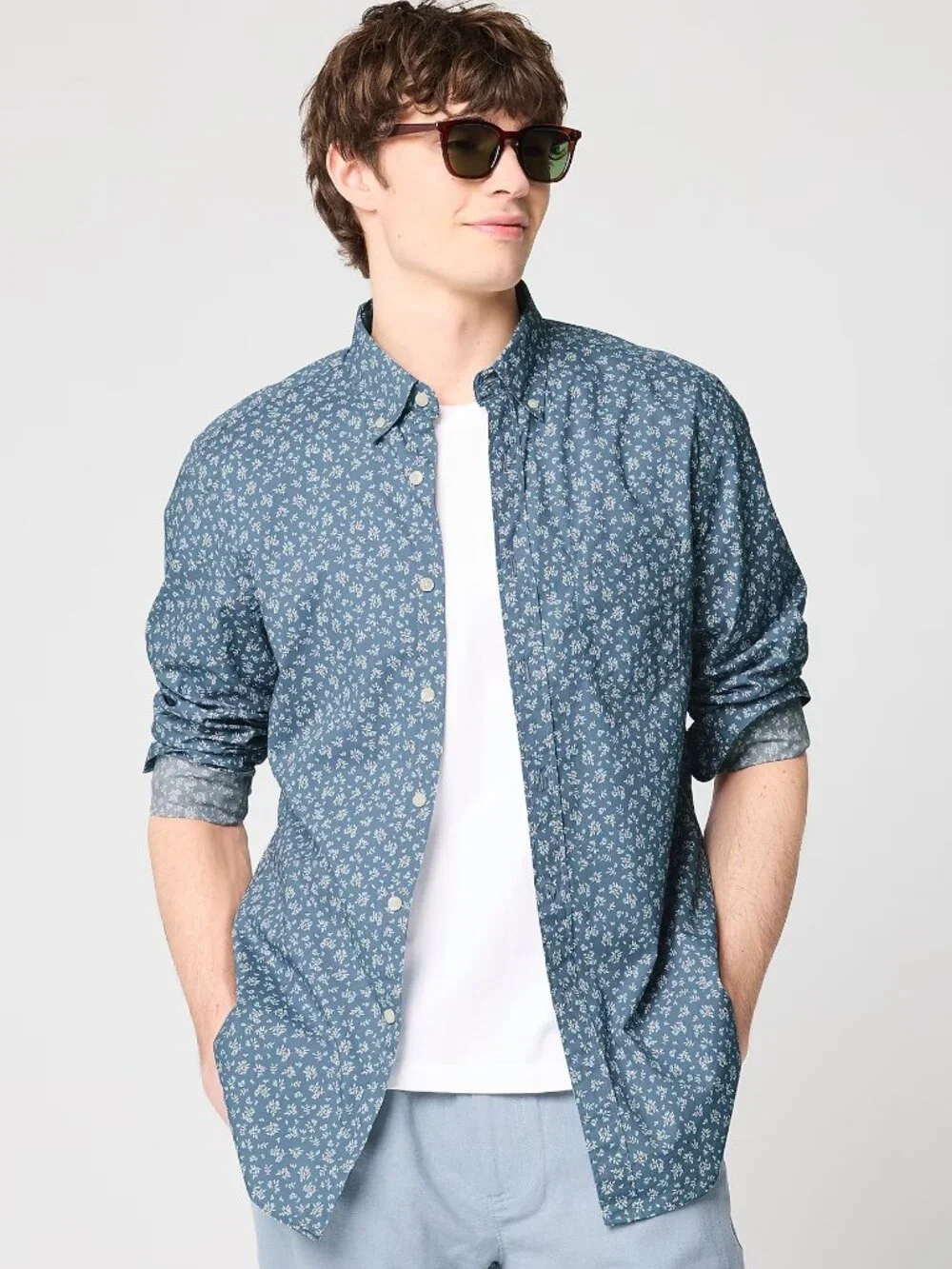 J. Crew Men's Blue Printed Flex Casual Button Up Long Sleeve Shirt Large NEW‎